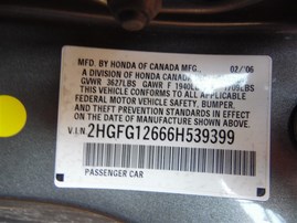 2006 Honda Civic LX Gray Coupe 1.8L Vtec AT #A24902